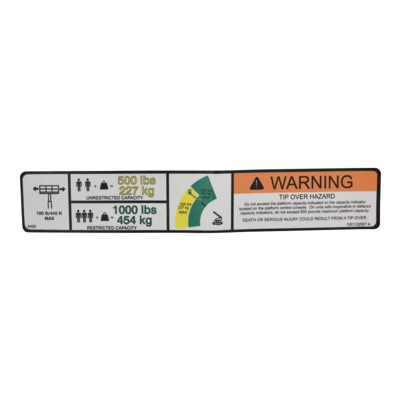 JLG Part 1001122507 DECAL WARNING DUAL CAP