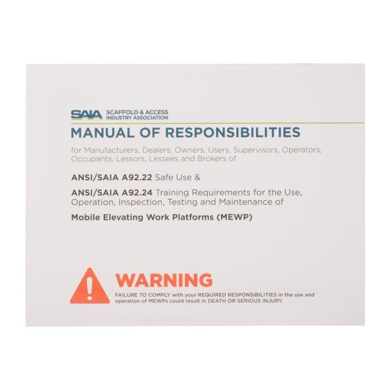 Genie Part # 1298933, 1298933GT - MANUAL, SAIA MANUAL OF RESPONSIBILIT
