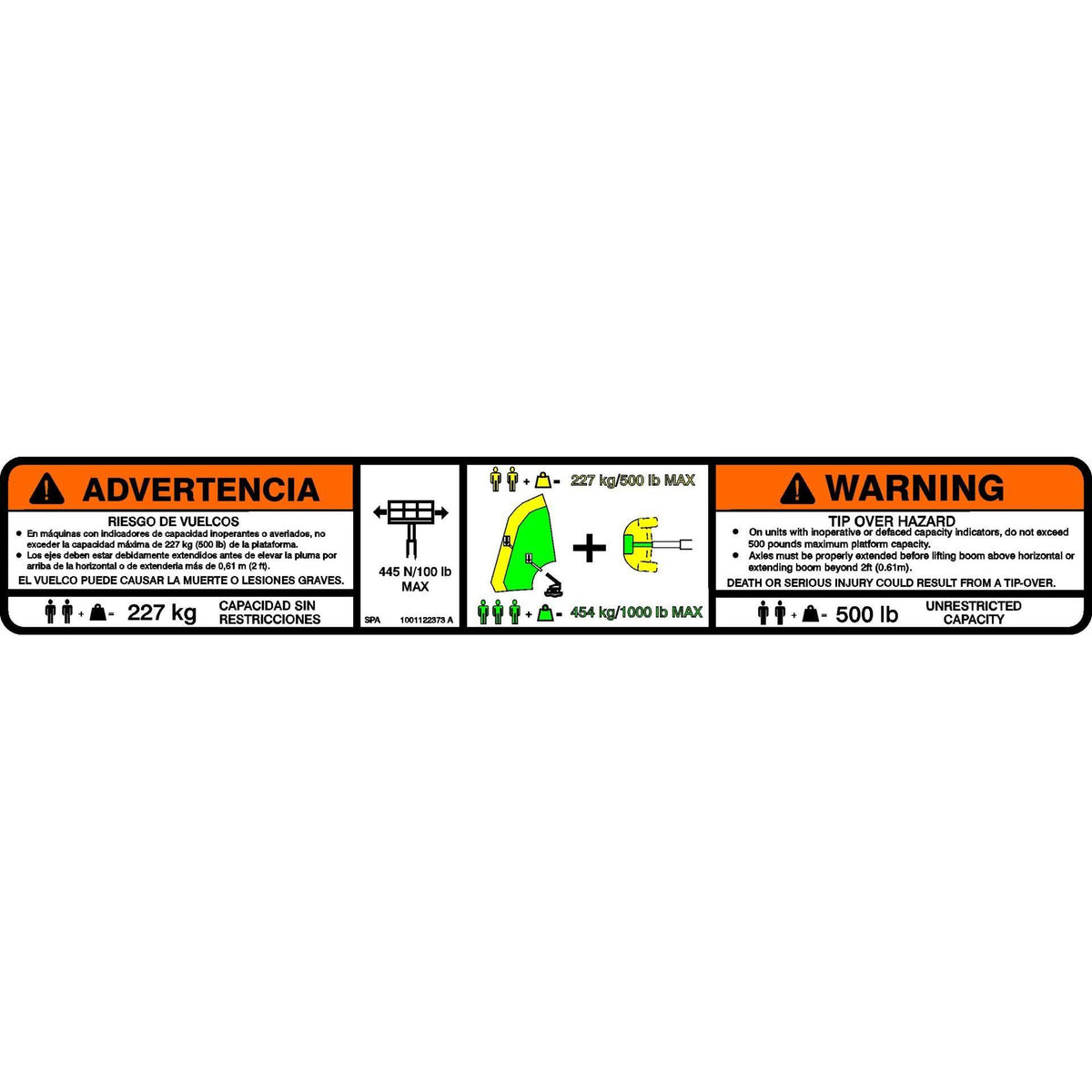 596    ＊シール JLG Part # 1001122373 - DECAL, WARNING DUAL CAP.