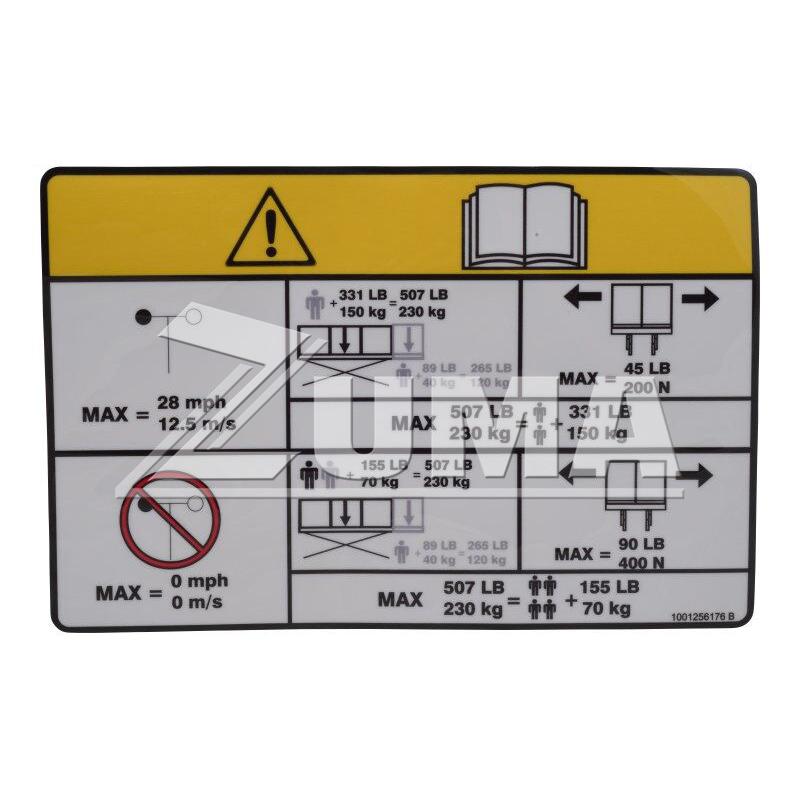 JLG Part # 1001256176 - DECAL, CAPCITY INDOOR/OUTDOOR