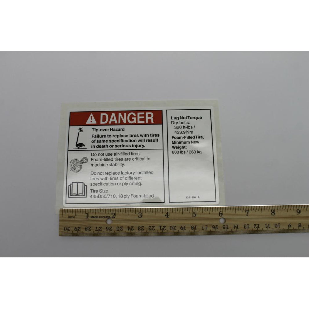シール Genie Part # 1261816, 1261816GT - DECAL, DANGER/NOTICE, TIRESPECS, S12