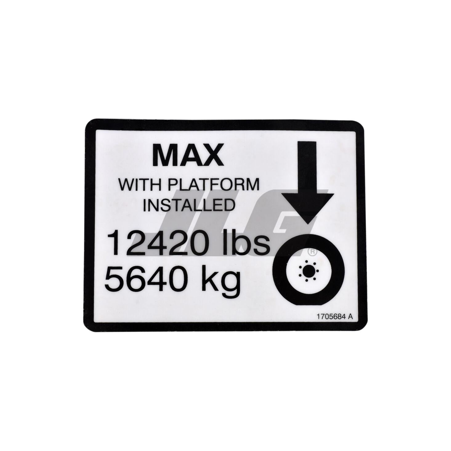 JLG Part # 1705684 - DECAL, MAX TIRE LOAD W/PLF