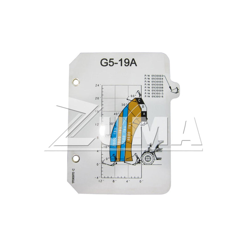 1706970 JLG Part # 1706970 - LOAD CHART, G5-19A BUCKET