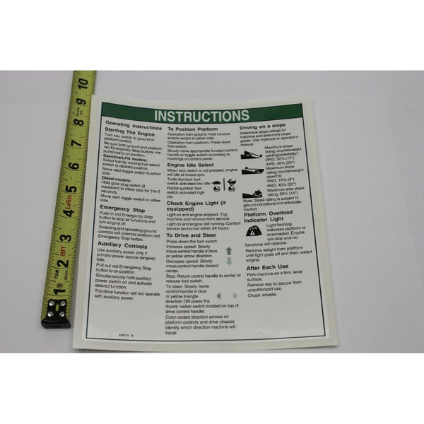 Genie Part # 226515, 226515GT - DECAL, INSTRUCTIONS S40/45 AUS