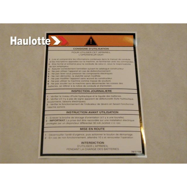 Haulotte Part # 3078150360 - OPERATING INSTRUCTIONS 