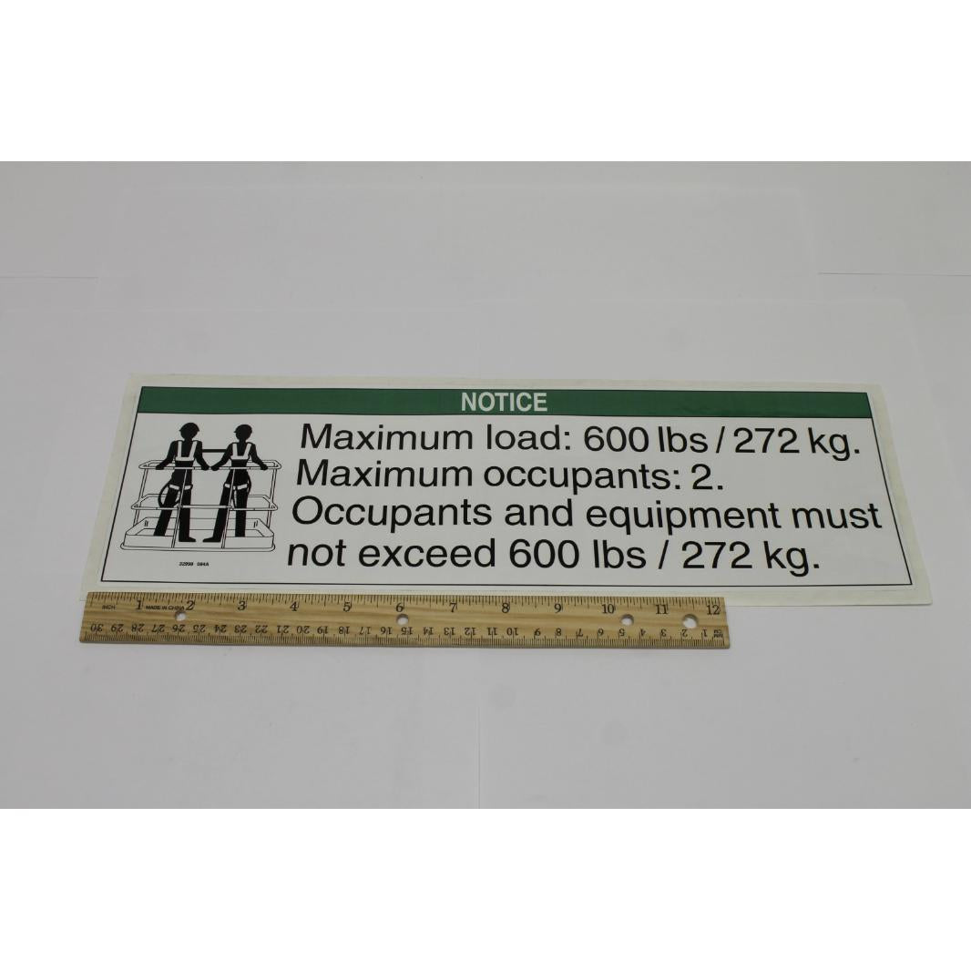 Genie Part # 32998, 32998GT - DECAL, NOTICE, MAX LOAD 600 LBS*