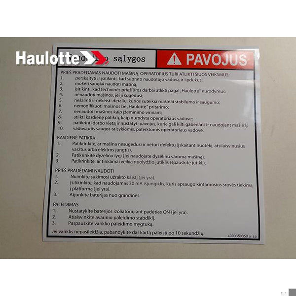 Haulotte Part 4000359850 Image 1