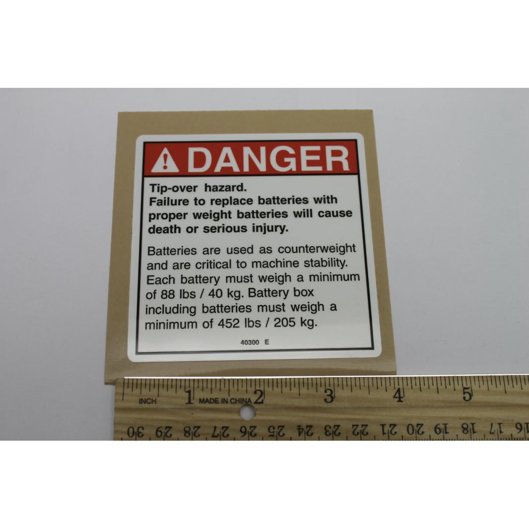 Genie Part # 40300, 40300GT - DECAL,DANGER,TIP-OVER BATTERY
