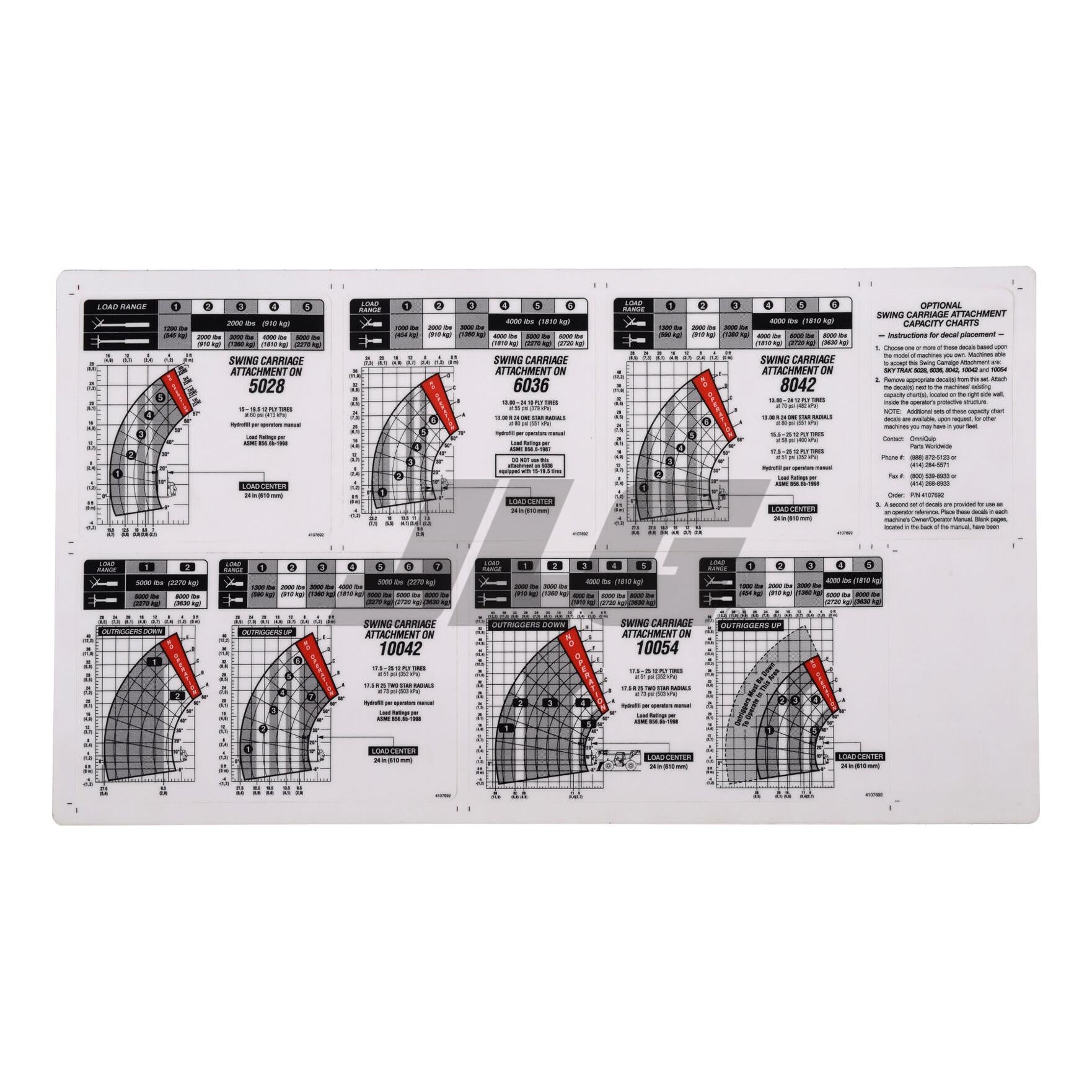 JLG Part # 4107692 - CHART CAPACITY SWING CARRIAGE