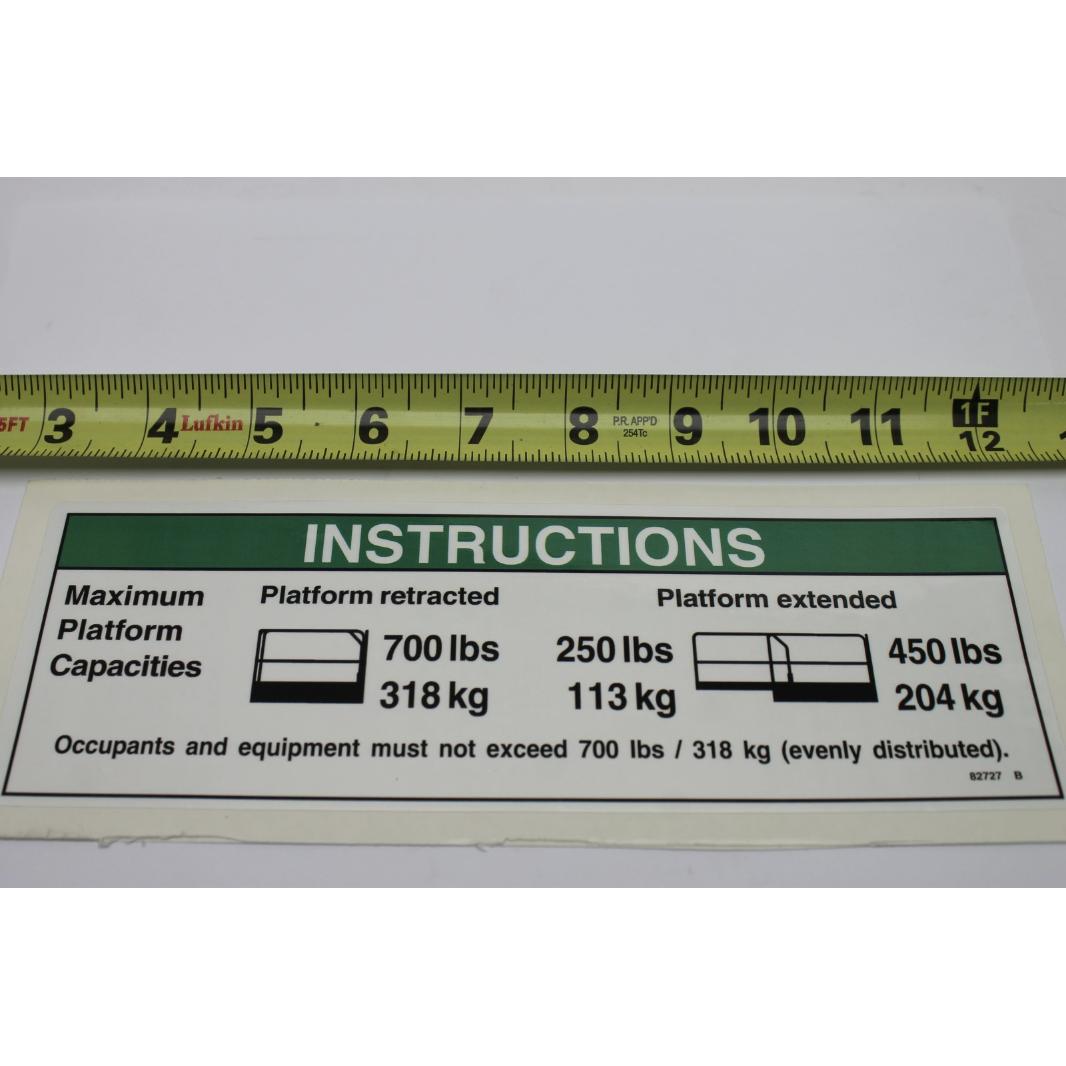 Genie Part # 82727, 82727GT - DECAL, INSTR-MAX CAP 700LBS