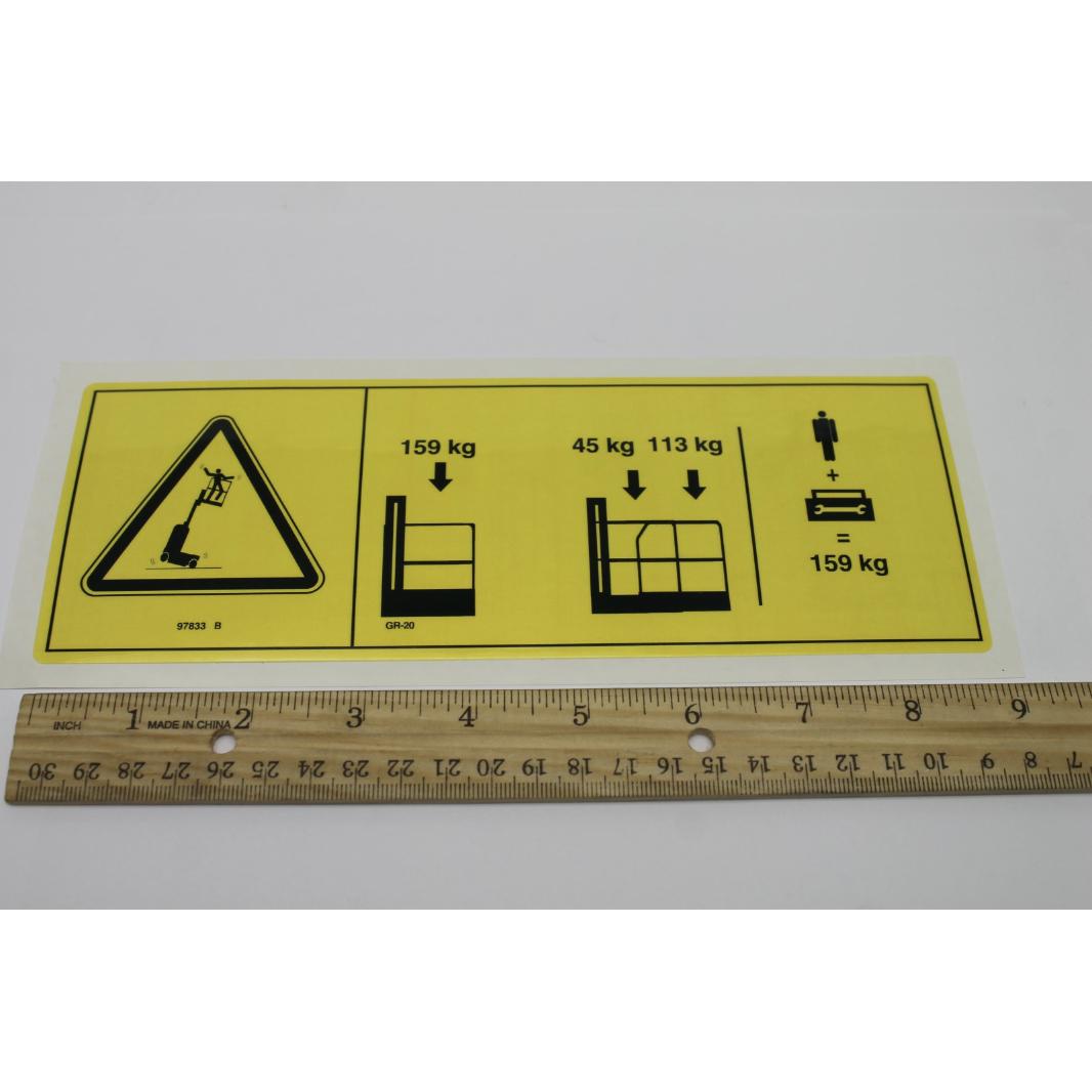 Genie Part # 97833, 97833GT - DECAL-DANGER, MAX CAP-159 KG***