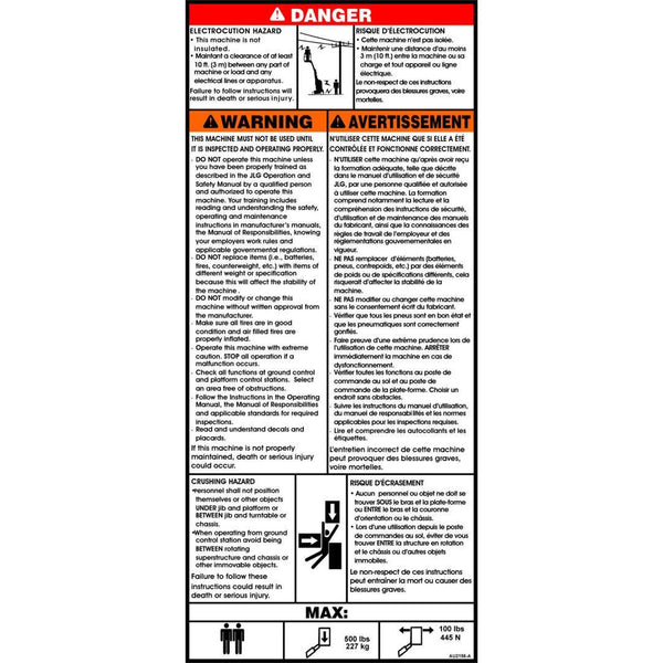 JLG Part # AU2156 - DECAL, INSTRUCTIONS FR/GB T20E