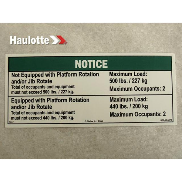 Haulotte Part B06-00-0474 Image 1
