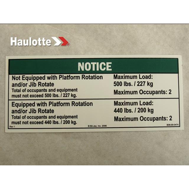 Haulotte Part B06-00-0474 Image 1