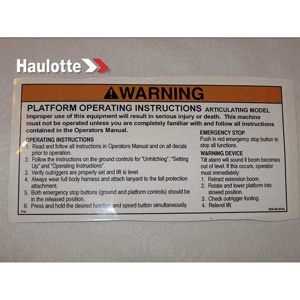 Haulotte Part B06-00-0534 Image 1