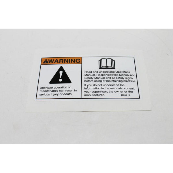 Genie Part # 28236, 28236GT - DECAL,WARN,IMPROPER OPERATION