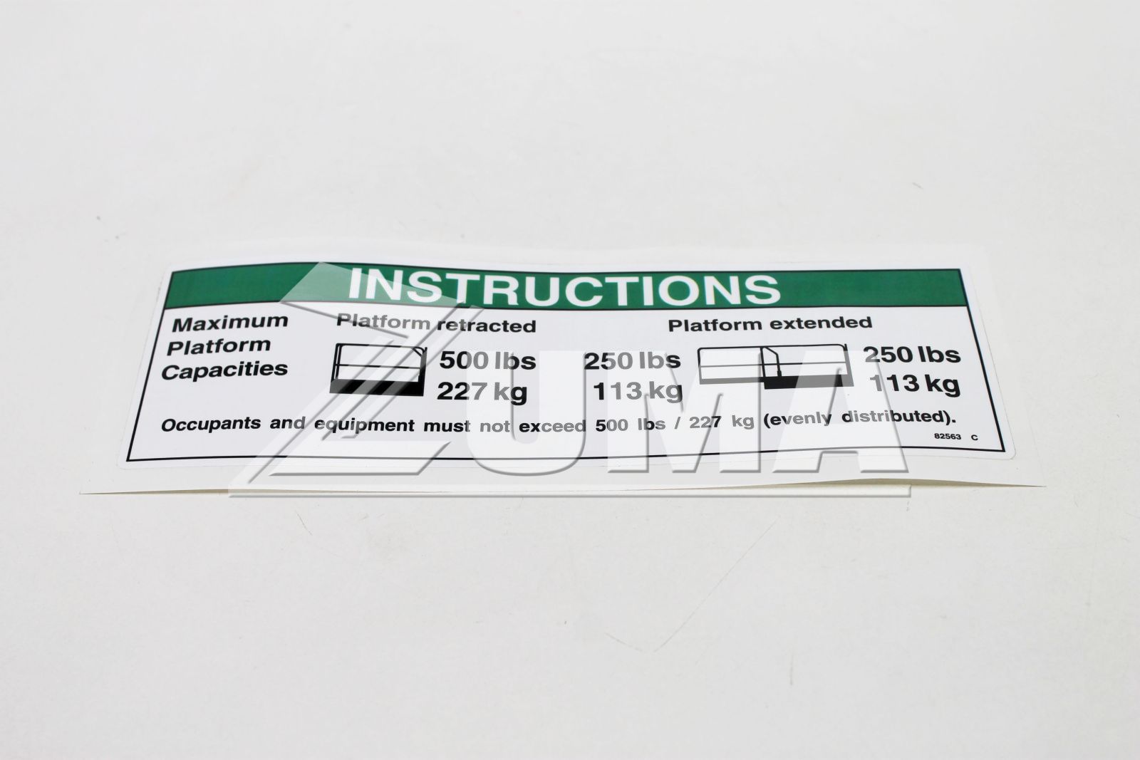 Genie Part # 82563, 82563GT - DECAL,INSTR-MAX CAP 500 LBS