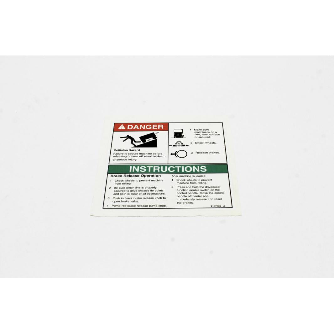 Rel Decals Genie Part # T107029, T107029GT - DECAL DANGER BRAKE REL SAFETY